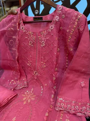 Organza Party Wear with Embroidery & Laser Cut